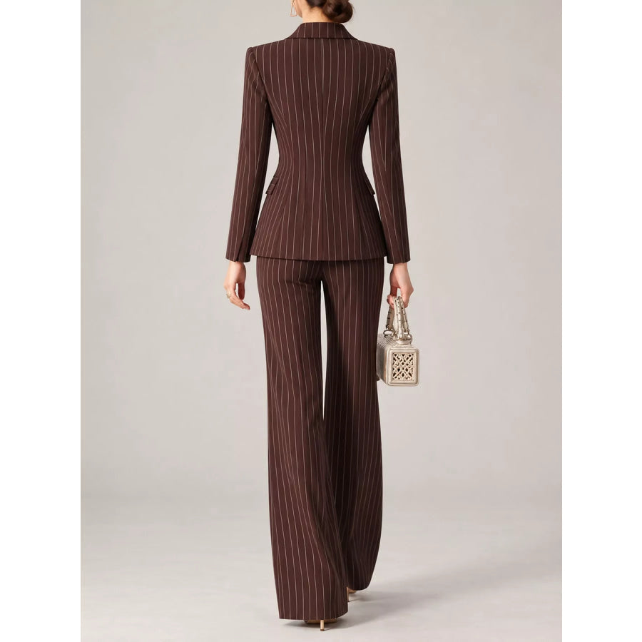 Double-Breasted Pinstripe Blazer and Wide-Leg Pants Set Apparel Accessories
