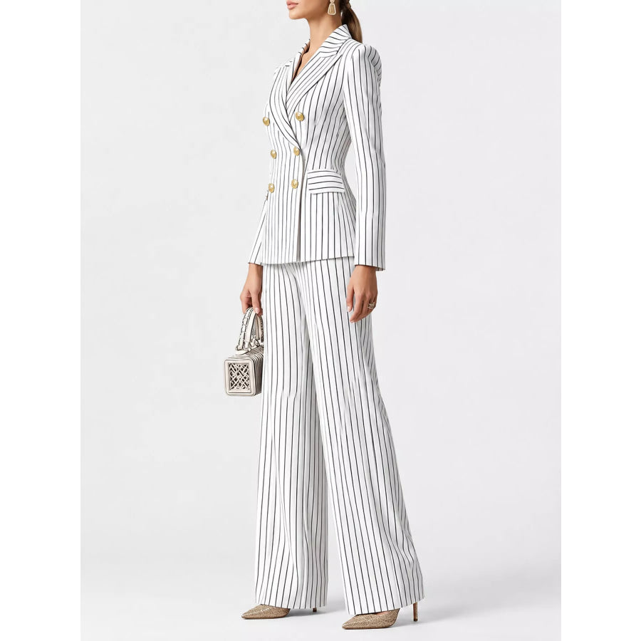 Double-Breasted Pinstripe Blazer and Wide-Leg Pants Set Apparel Accessories