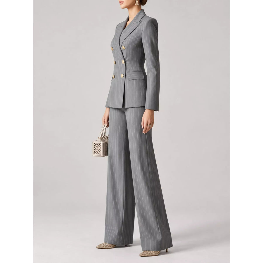 Double-Breasted Pinstripe Blazer and Wide-Leg Pants Set Apparel Accessories