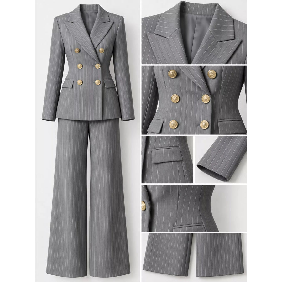 Double-Breasted Pinstripe Blazer and Wide-Leg Pants Set Apparel Accessories