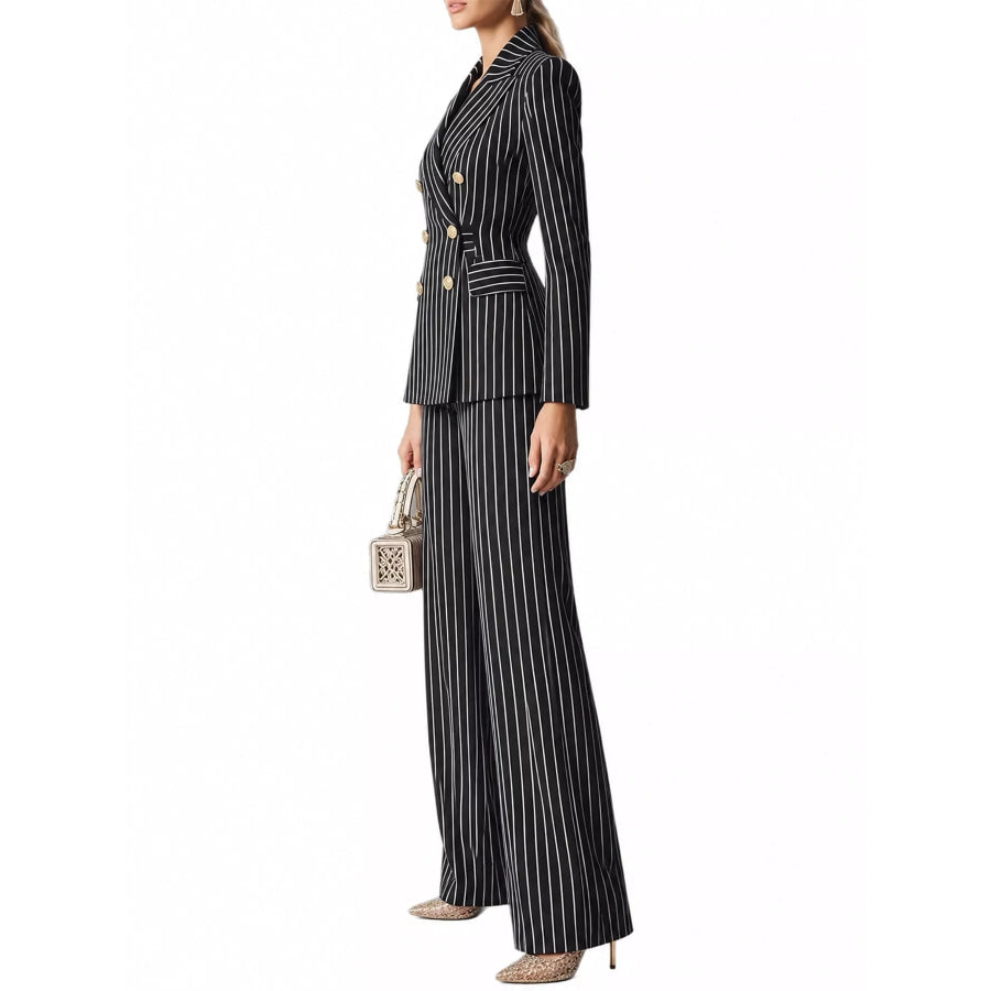 Double-Breasted Pinstripe Blazer and Wide-Leg Pants Set Apparel Accessories
