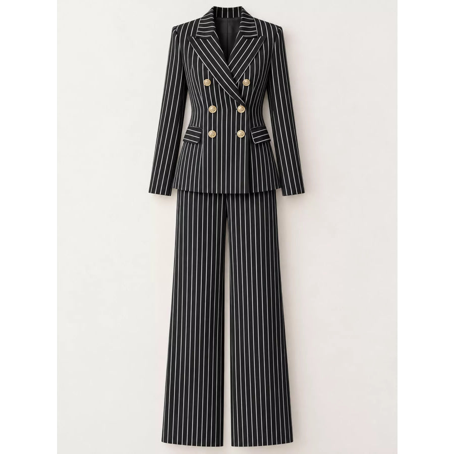 Double-Breasted Pinstripe Blazer and Wide-Leg Pants Set Apparel Accessories