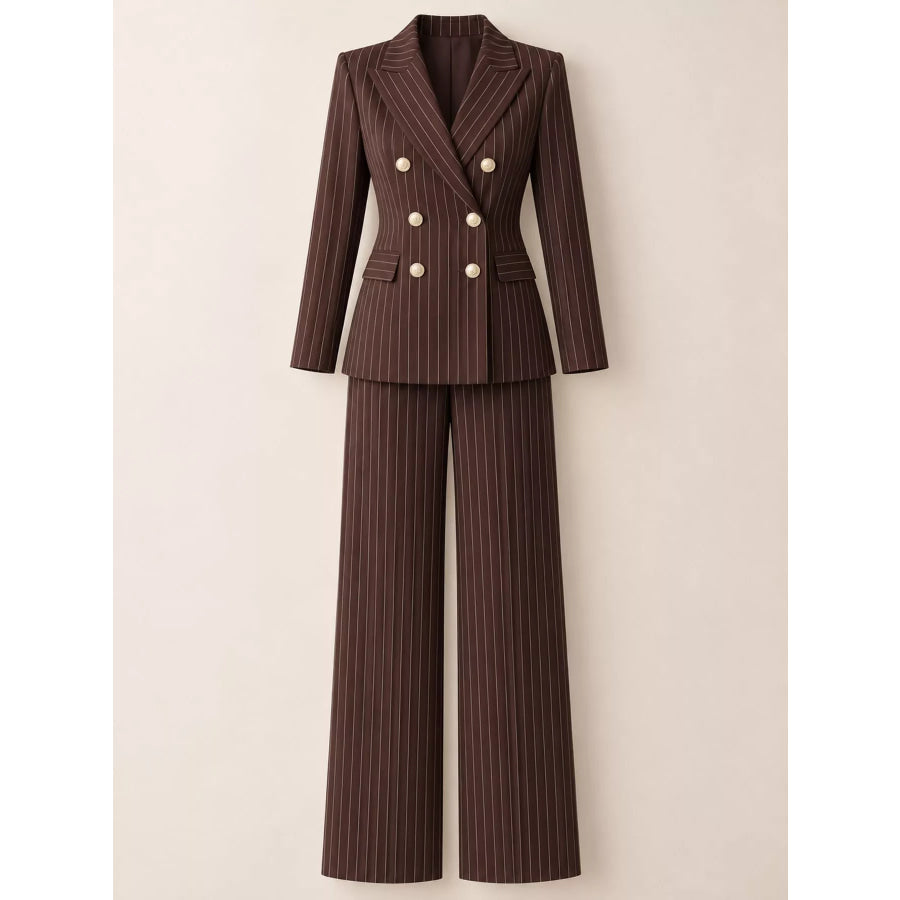 Double-Breasted Pinstripe Blazer and Wide-Leg Pants Set Apparel Accessories