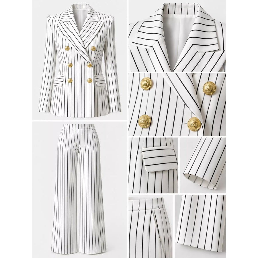 Double-Breasted Pinstripe Blazer and Wide-Leg Pants Set Apparel Accessories