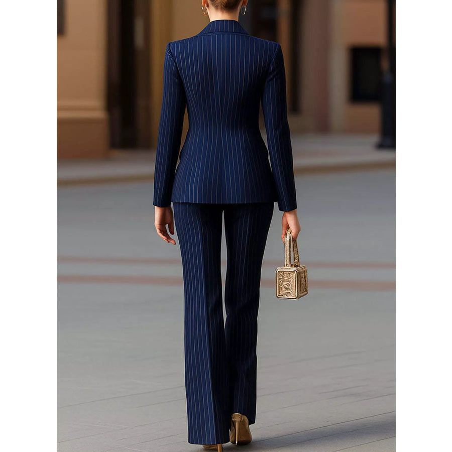 Double-Breasted Pinstripe Blazer and Wide-Leg Pants Set Apparel Accessories