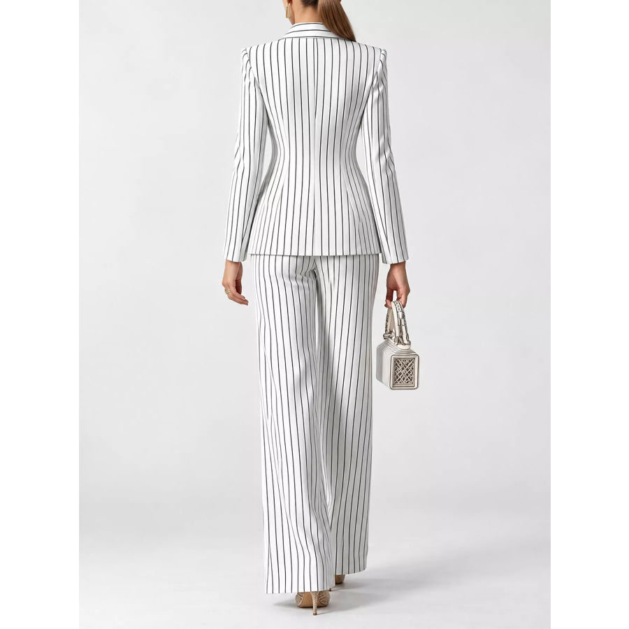 Double-Breasted Pinstripe Blazer and Wide-Leg Pants Set Apparel Accessories