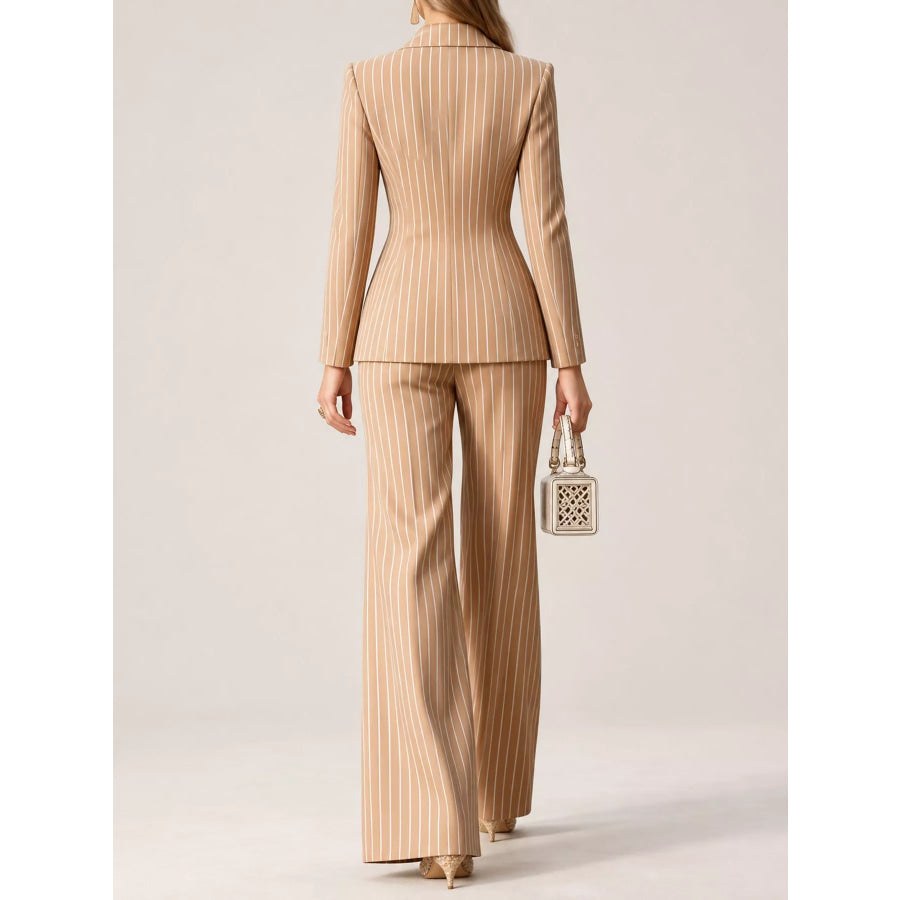 Double-Breasted Pinstripe Blazer and Wide-Leg Pants Set Apparel Accessories