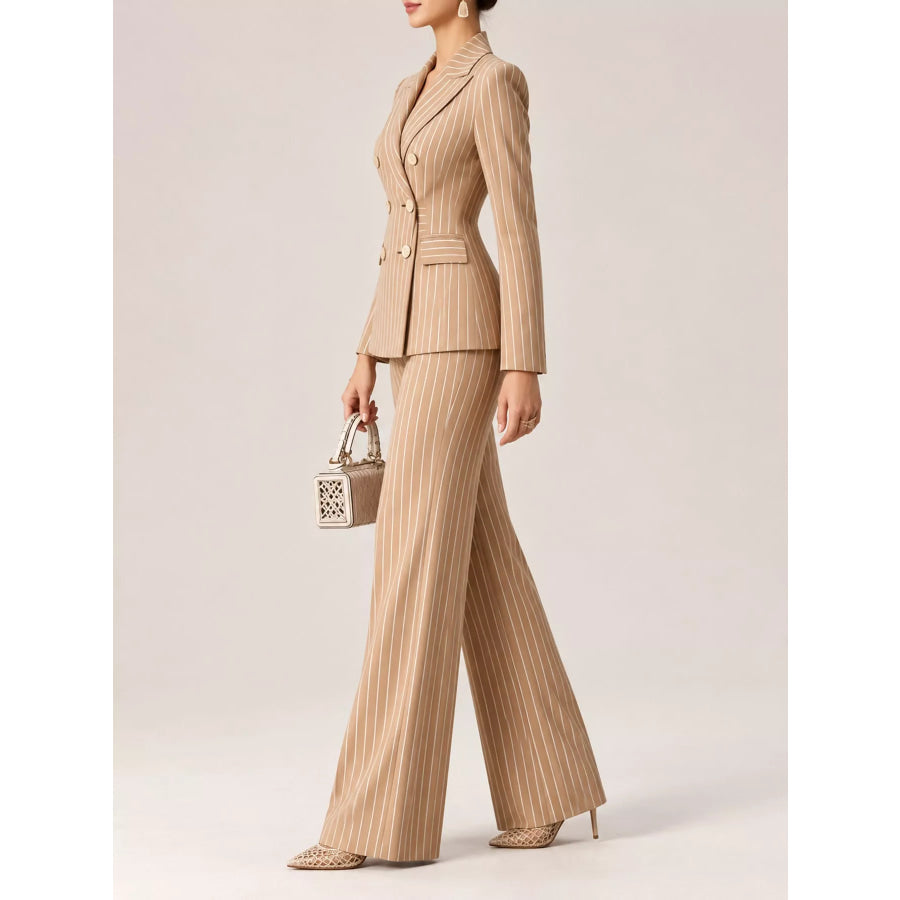 Double-Breasted Pinstripe Blazer and Wide-Leg Pants Set Apparel Accessories