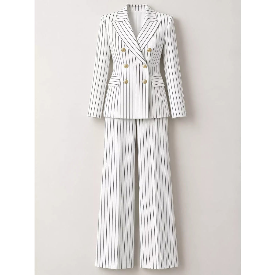 Double-Breasted Pinstripe Blazer and Wide-Leg Pants Set Apparel Accessories