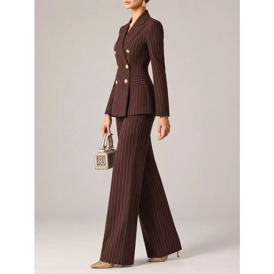 Double-Breasted Pinstripe Blazer and Wide-Leg Pants Set Apparel Accessories