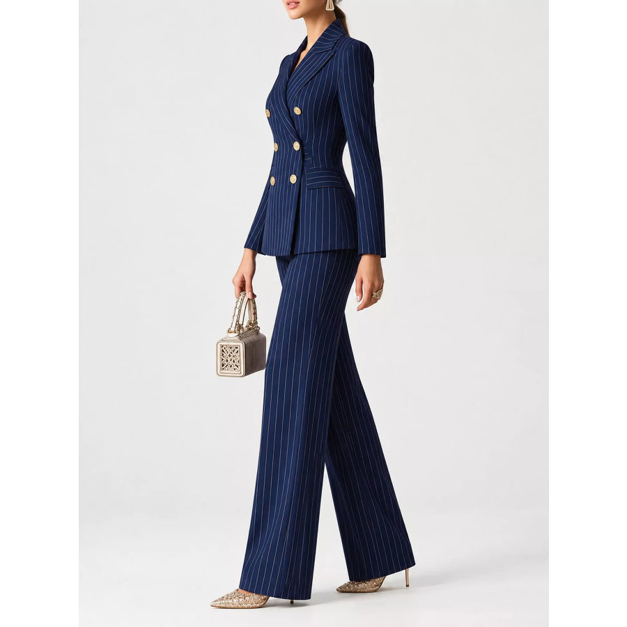 Double-Breasted Pinstripe Blazer and Wide-Leg Pants Set Apparel Accessories