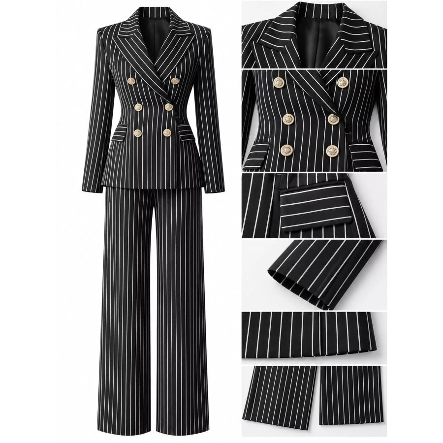 Double-Breasted Pinstripe Blazer and Wide-Leg Pants Set Apparel Accessories