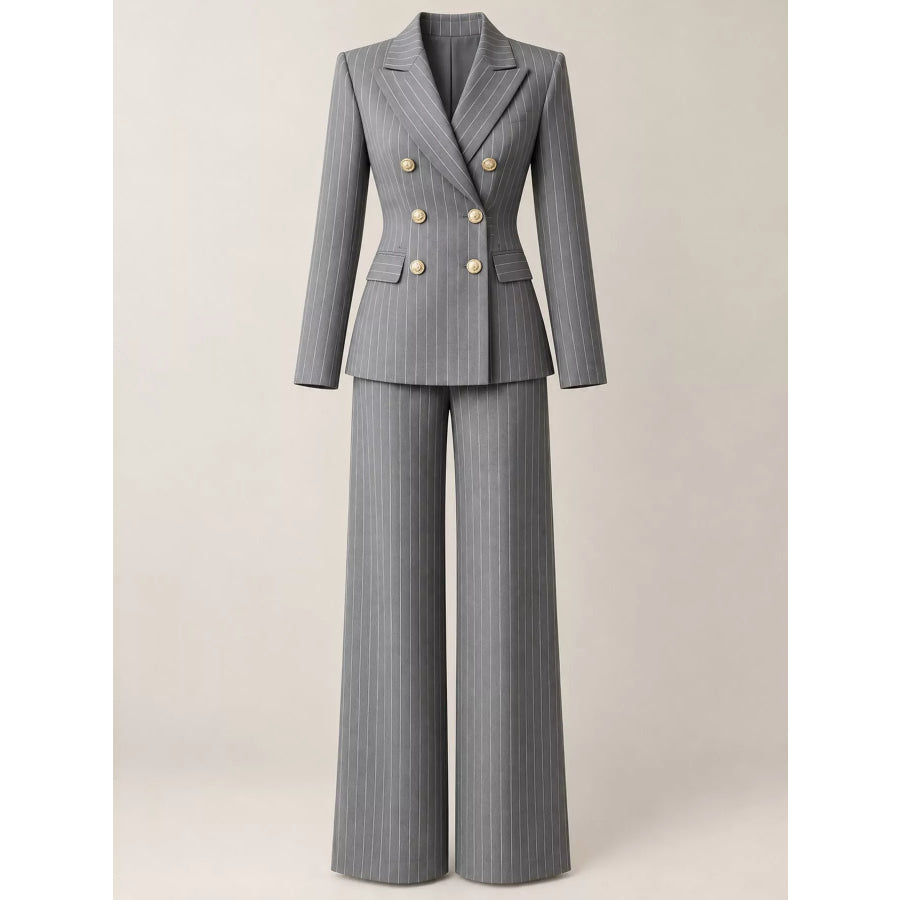 Double-Breasted Pinstripe Blazer and Wide-Leg Pants Set Apparel Accessories