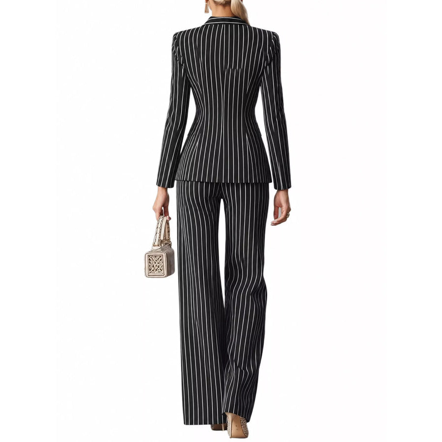 Double-Breasted Pinstripe Blazer and Wide-Leg Pants Set Apparel Accessories