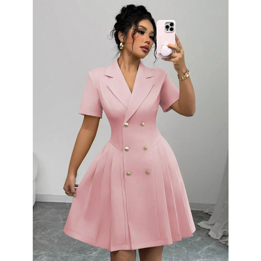 Double-Breasted Pleated Blazer Dress Apparel and Accessories