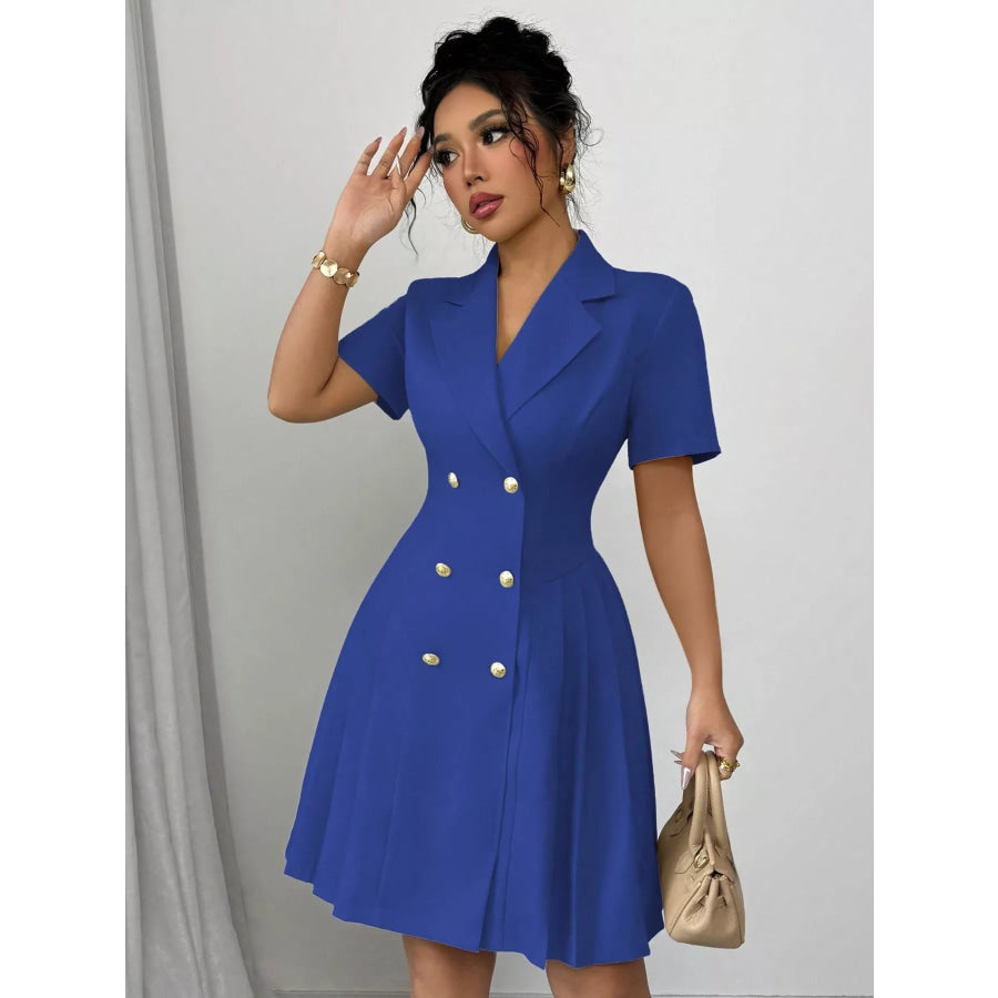 Double-Breasted Pleated Blazer Dress Apparel and Accessories