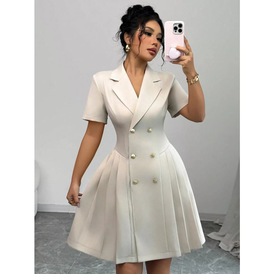 Double-Breasted Pleated Blazer Dress Apparel and Accessories
