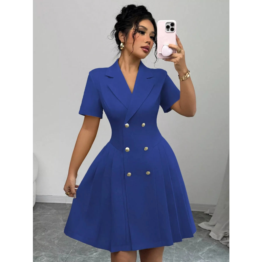 Double-Breasted Pleated Blazer Dress Apparel and Accessories