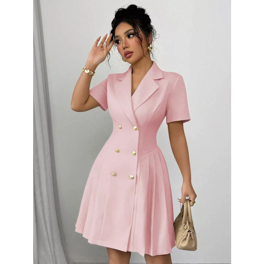 Double-Breasted Pleated Blazer Dress Blush Pink / S Apparel and Accessories