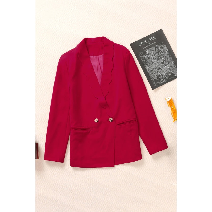 Double-Breasted Scalloped Shawl Collar Blazer Deep Rose / S