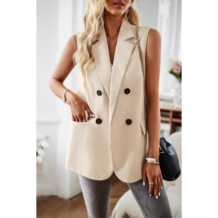 Double-Breasted Sleeveless Blazer Cream / S