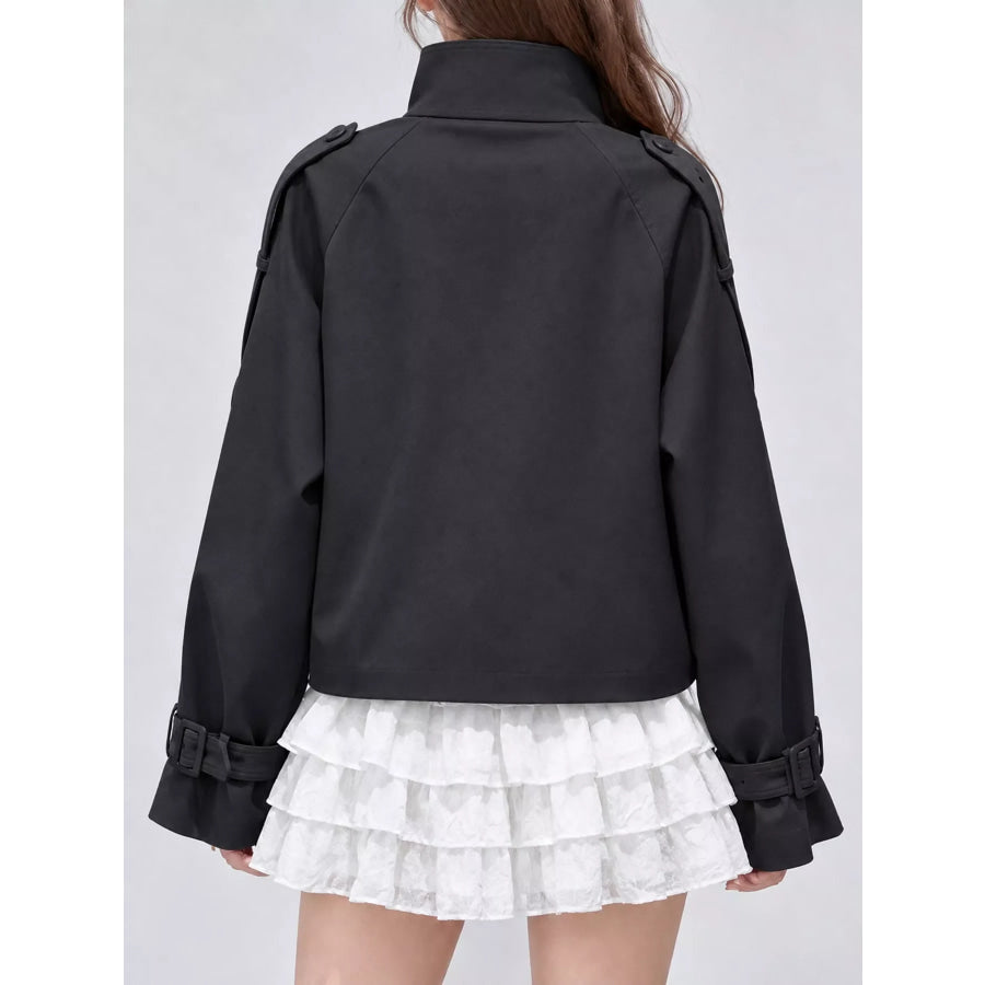 Double-Breasted Stand Collar Cropped Trench Jacket Apparel and Accessories