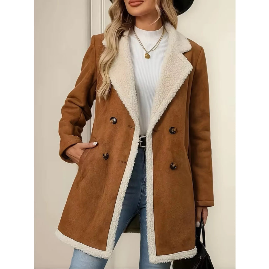 Double-Breasted Suede Outerwear Caramel / S Apparel and Accessories