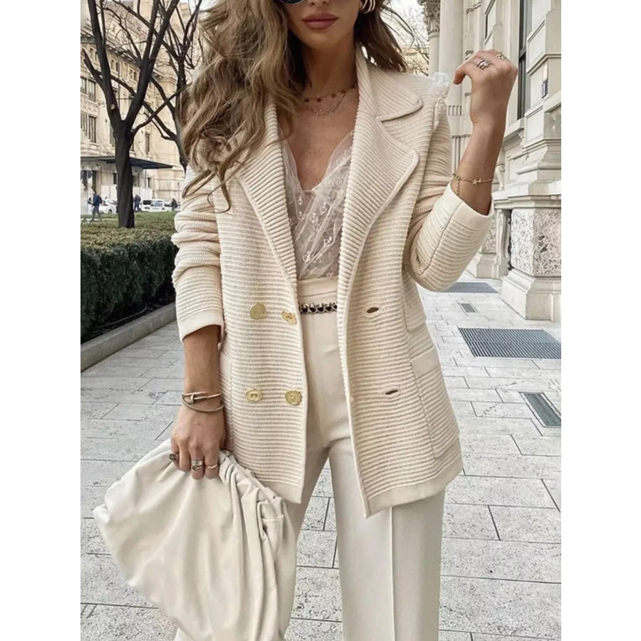 Double-Breasted Textured Jacket Apricot / S Apparel and Accessories