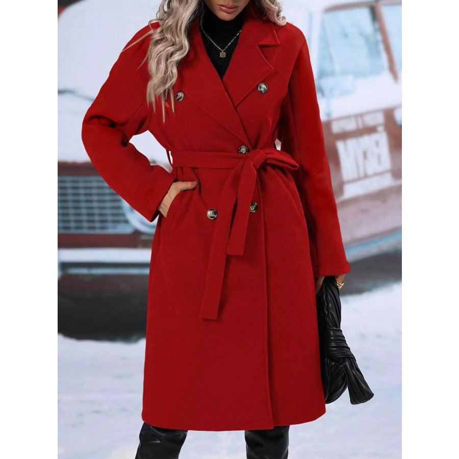 Double-Breasted Tie Waist Coat Apparel and Accessories