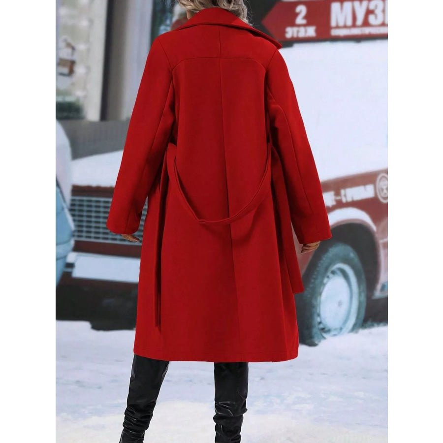Double-Breasted Tie Waist Coat Apparel and Accessories