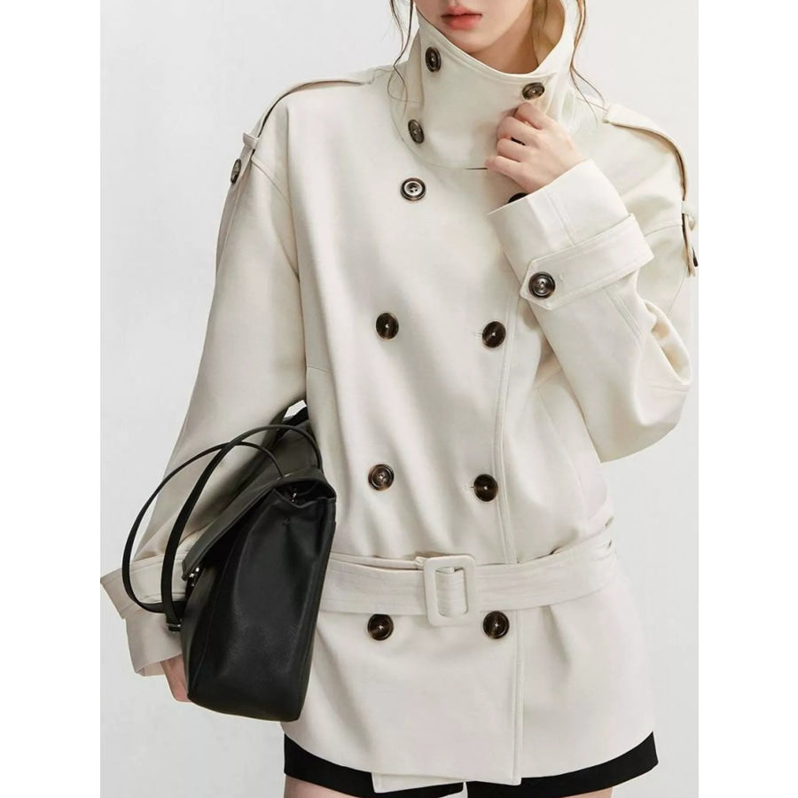 Double-Breasted Turtleneck Trench Outerwear Apparel and Accessories