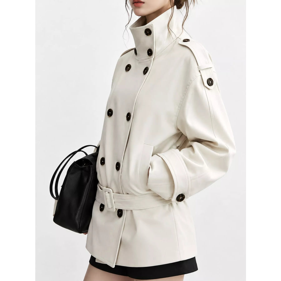Double-Breasted Turtleneck Trench Outerwear Apparel and Accessories