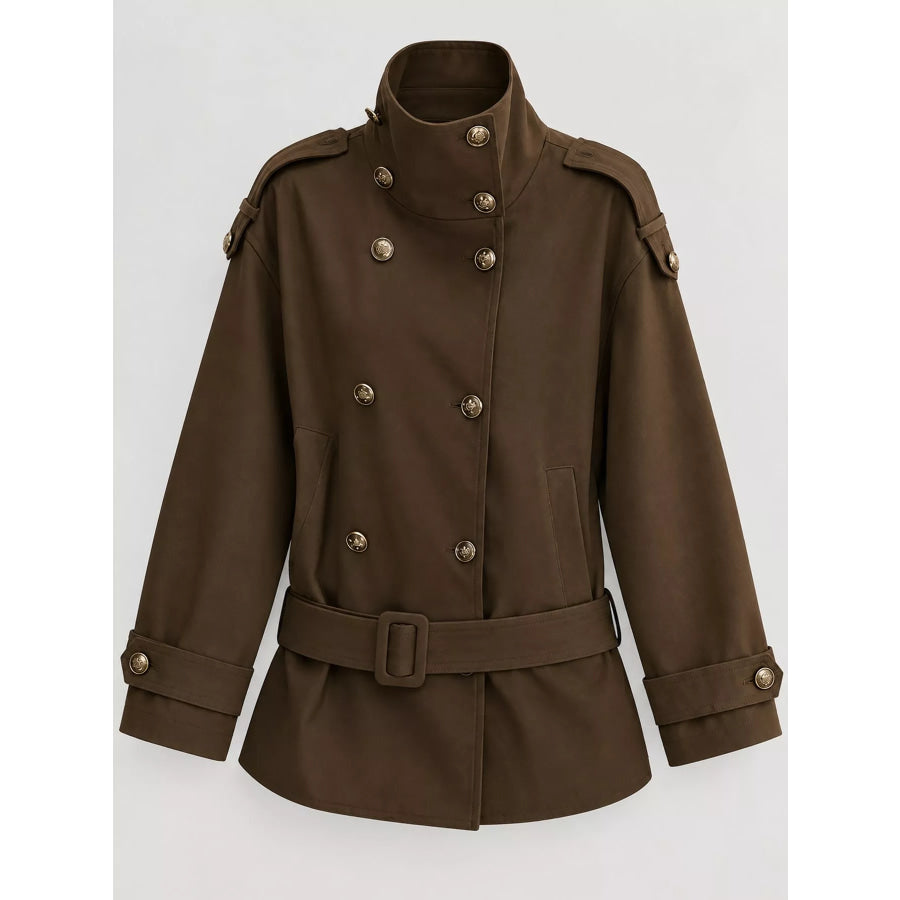 Double-Breasted Turtleneck Trench Outerwear Apparel and Accessories