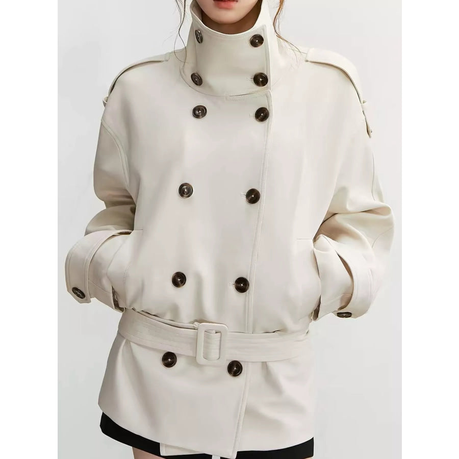 Double-Breasted Turtleneck Trench Outerwear Apparel and Accessories