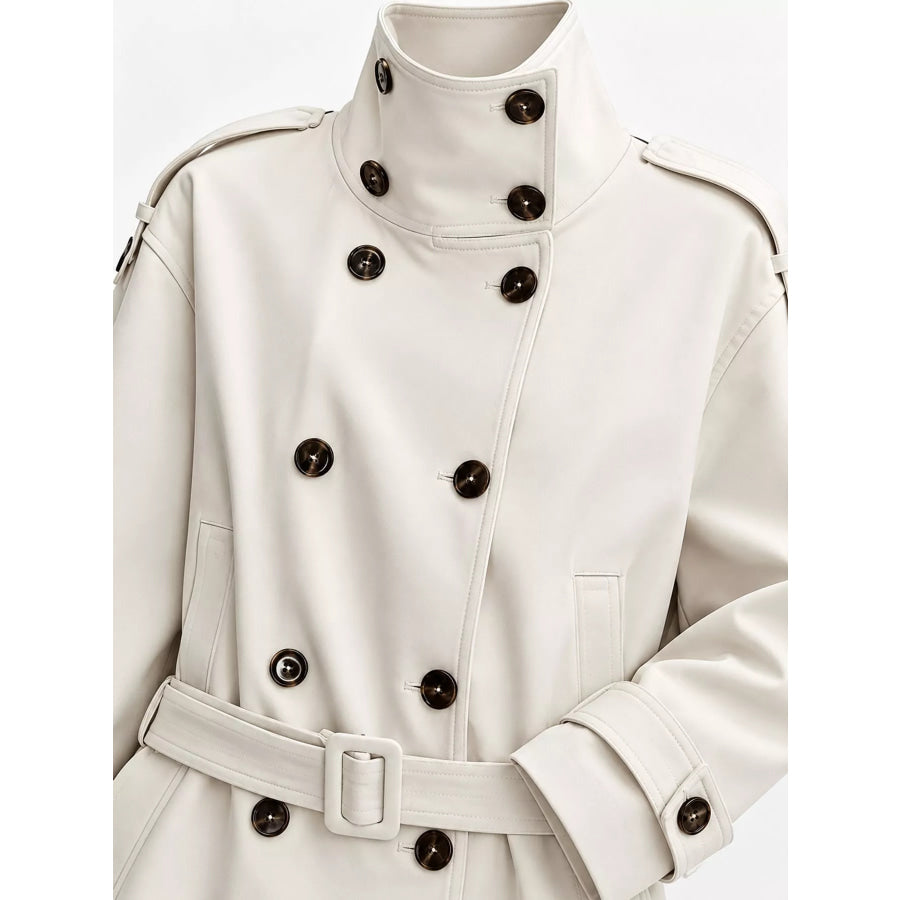 Double-Breasted Turtleneck Trench Outerwear Apparel and Accessories
