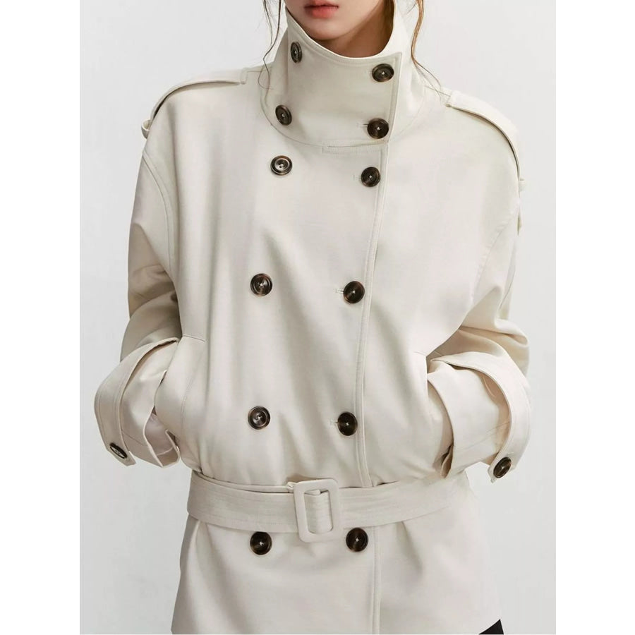 Double-Breasted Turtleneck Trench Outerwear Apparel and Accessories