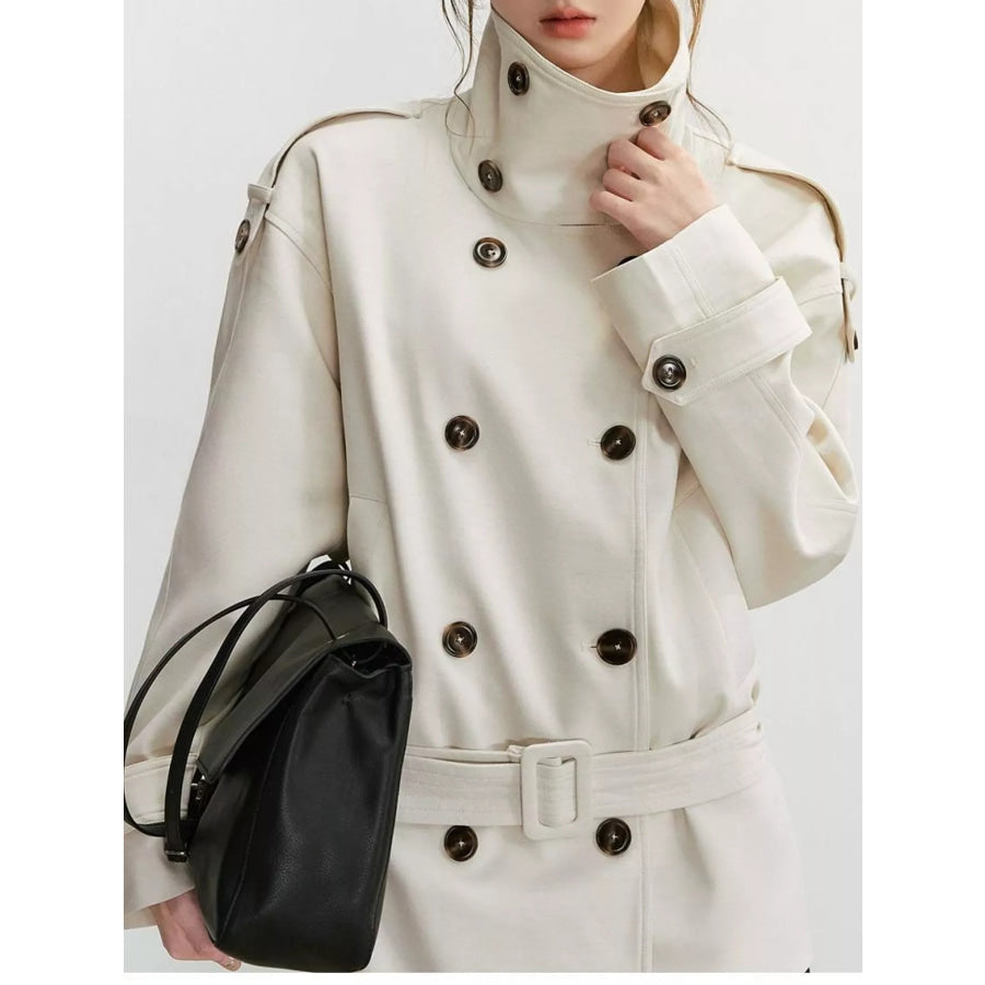 Double-Breasted Turtleneck Trench Outerwear Apparel and Accessories