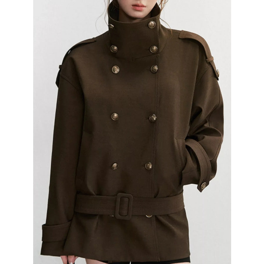 Double-Breasted Turtleneck Trench Outerwear Apparel and Accessories