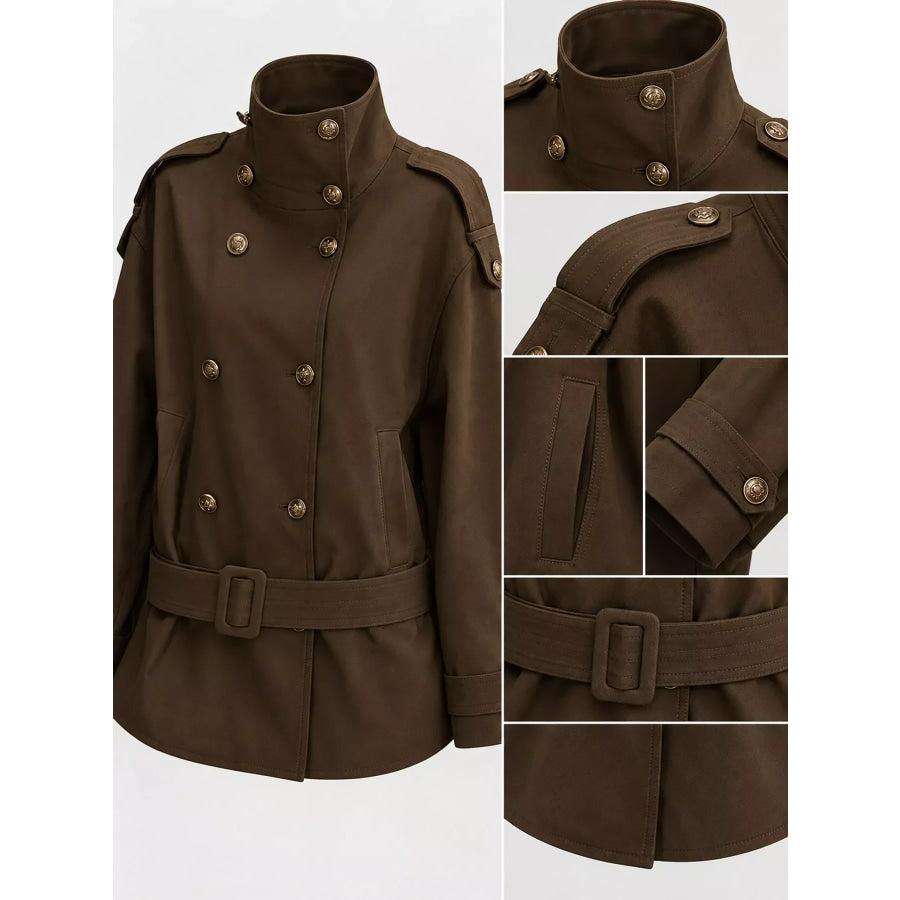 Double-Breasted Turtleneck Trench Outerwear Apparel and Accessories