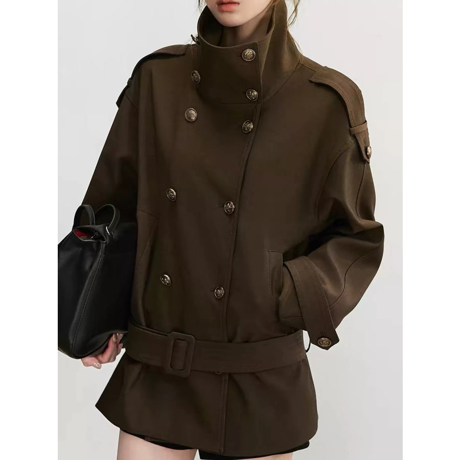 Double-Breasted Turtleneck Trench Outerwear Coffee / S Apparel and Accessories