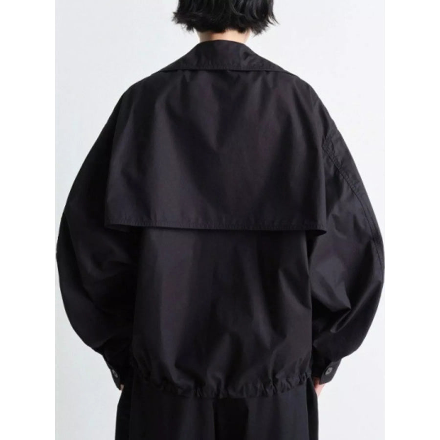 Double-Breasted Utility Jacket with Drawstring Hem Apparel and Accessories