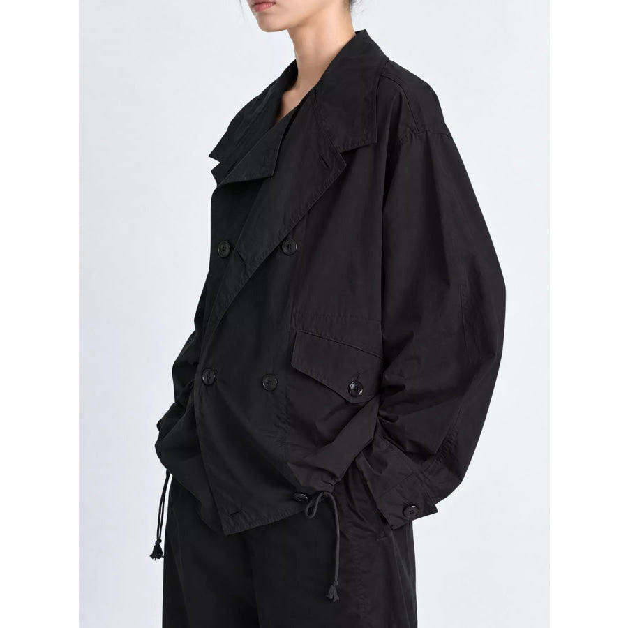 Double-Breasted Utility Jacket with Drawstring Hem Apparel and Accessories