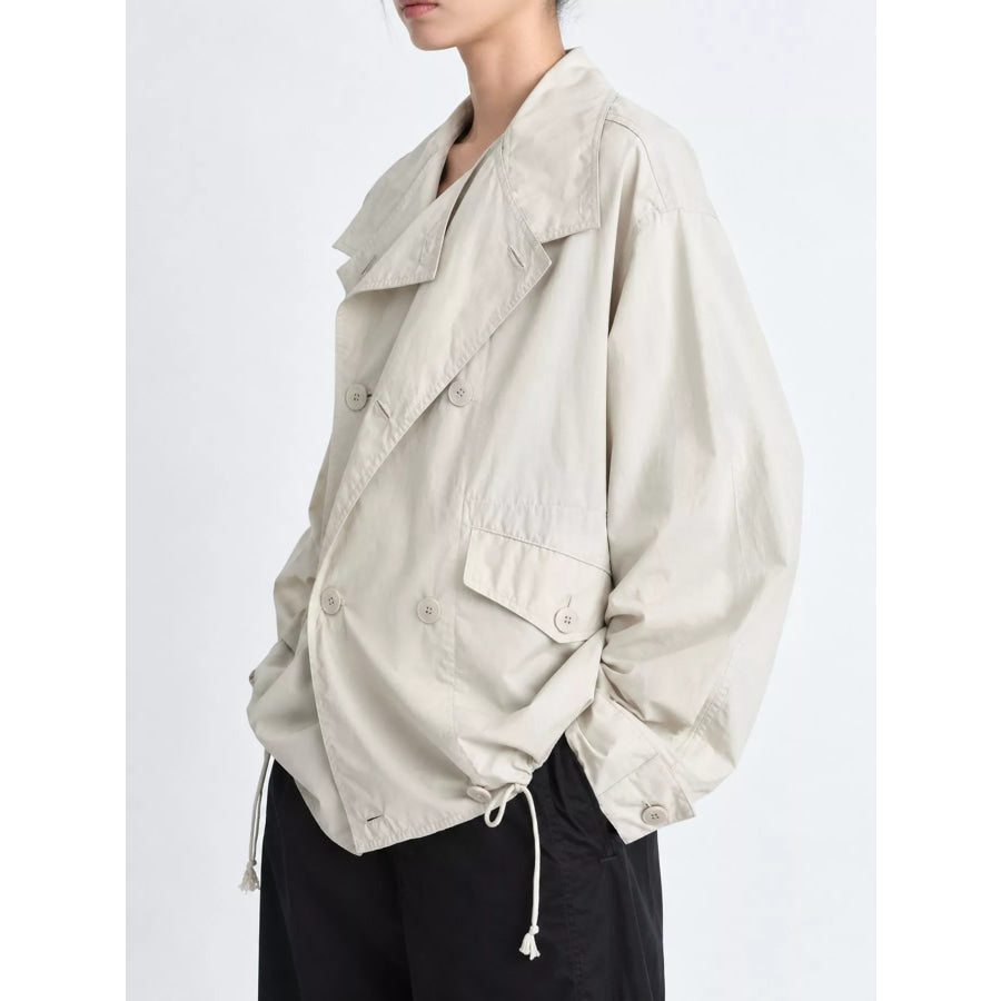 Double-Breasted Utility Jacket with Drawstring Hem Apparel and Accessories