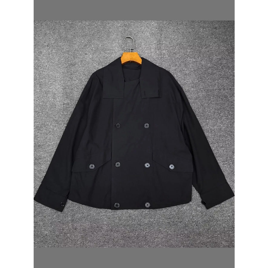 Double-Breasted Utility Jacket with Drawstring Hem Apparel and Accessories