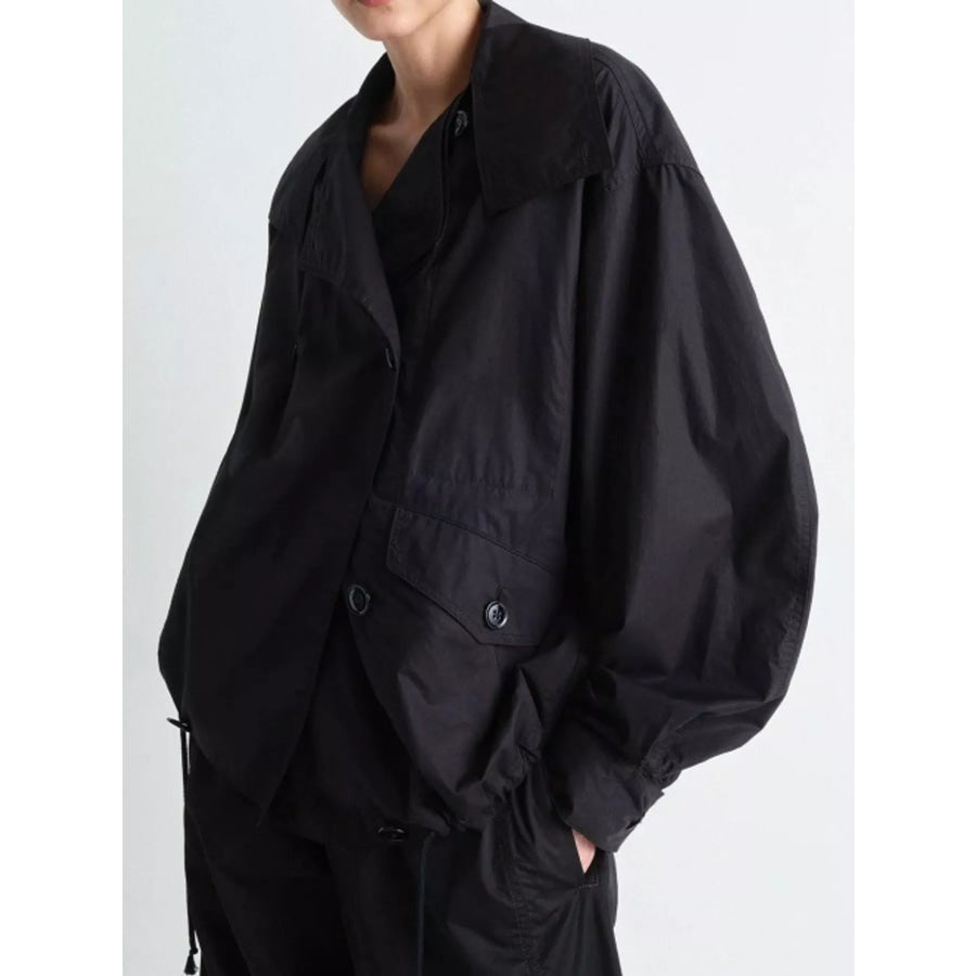 Double-Breasted Utility Jacket with Drawstring Hem Black / 34 Apparel and Accessories
