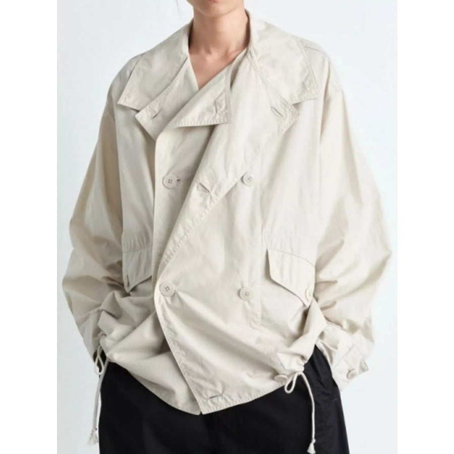 Double-Breasted Utility Jacket with Drawstring Hem Light Gray / 34 Apparel and Accessories