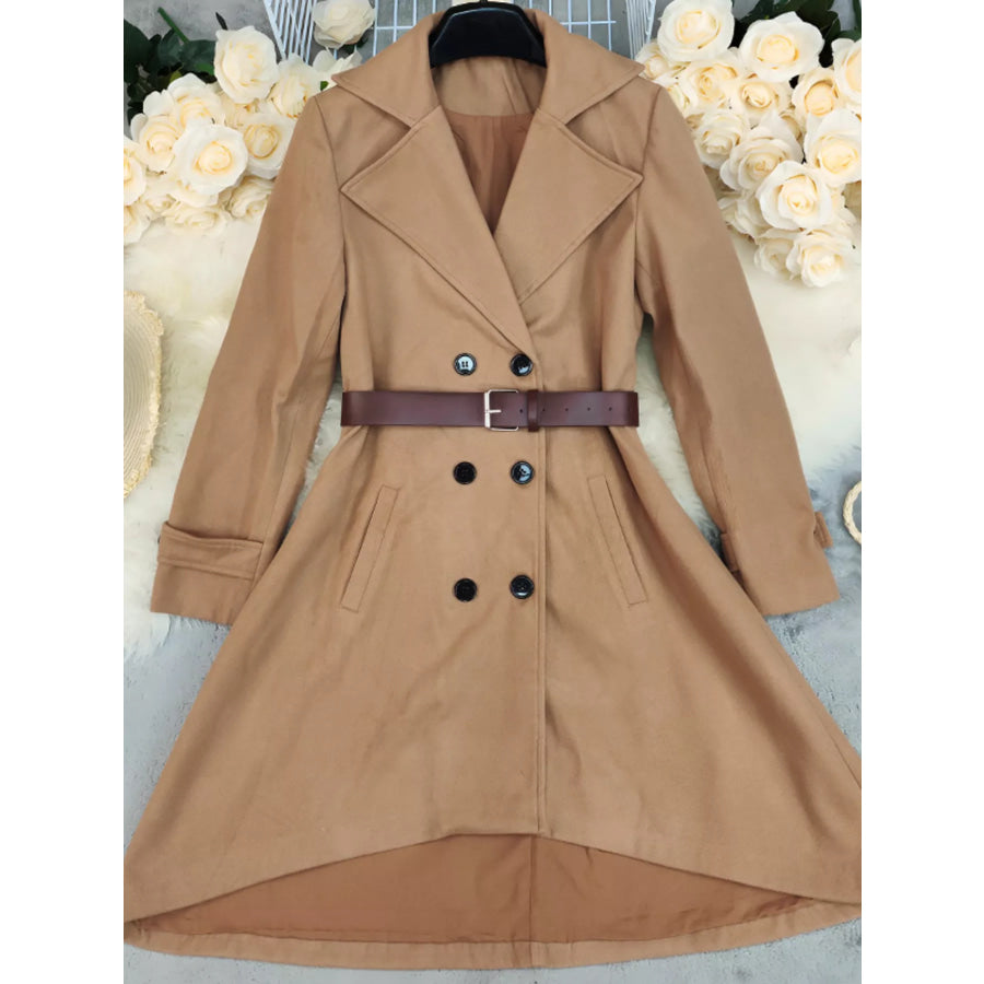 Double-Breasted Wool Blend Coat Khaki / S Apparel and Accessories