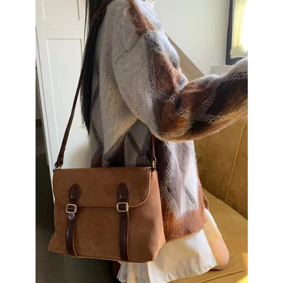 Double Buckle Crossbody Bag Brown / One Size Apparel and Accessories