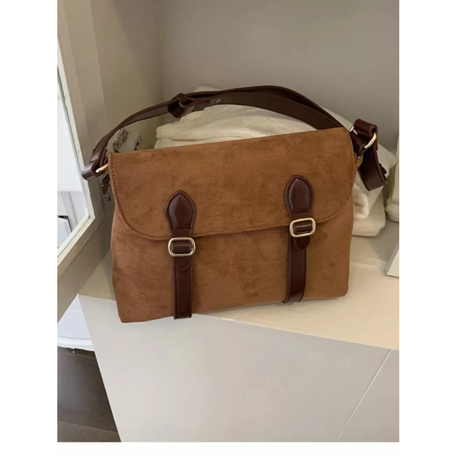 Double Buckle Crossbody Bag Brown / One Size Apparel and Accessories