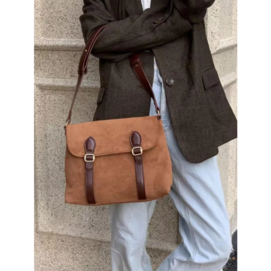 Double Buckle Crossbody Bag Brown / One Size Apparel and Accessories